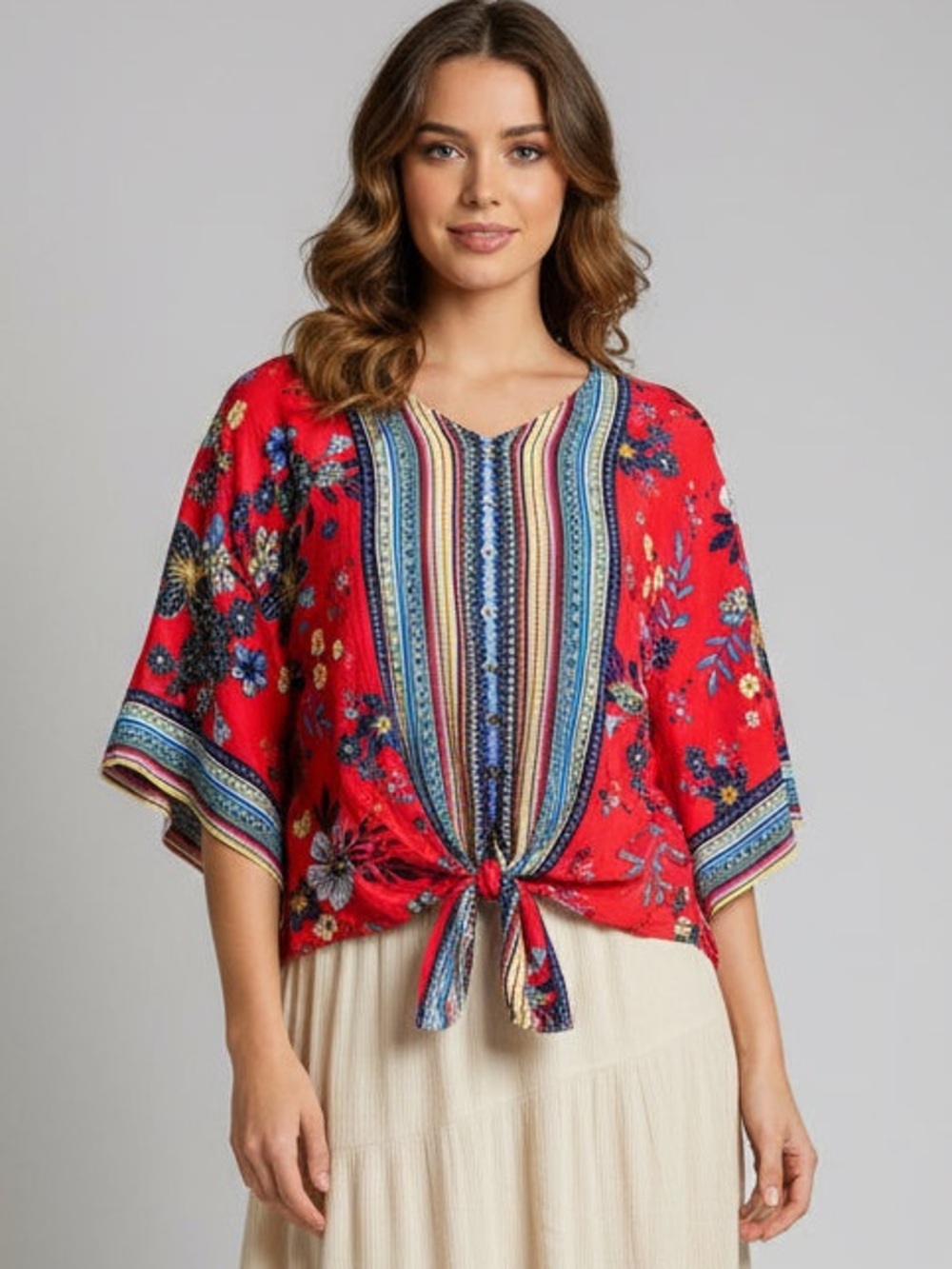 Ali Miles Bright Coral Floral Scoop-Neck Top
